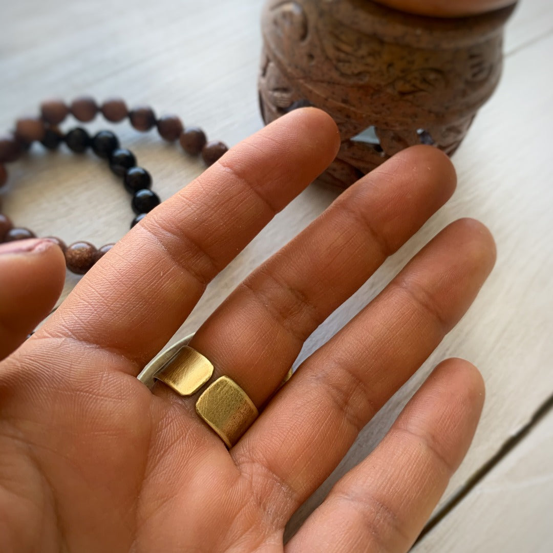 Anillo Jaspe Leopardita y Bronce