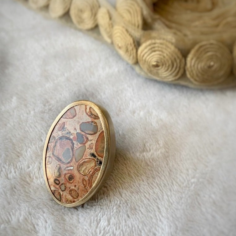Anillo Jaspe Leopardita y Bronce