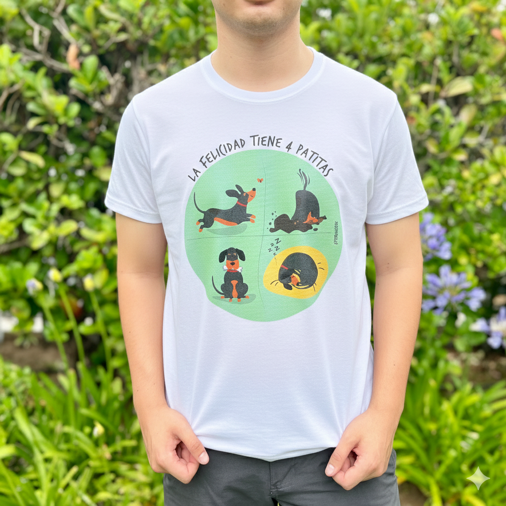 Polera "La felicidad tiene 4 patitas" 🎾🐕