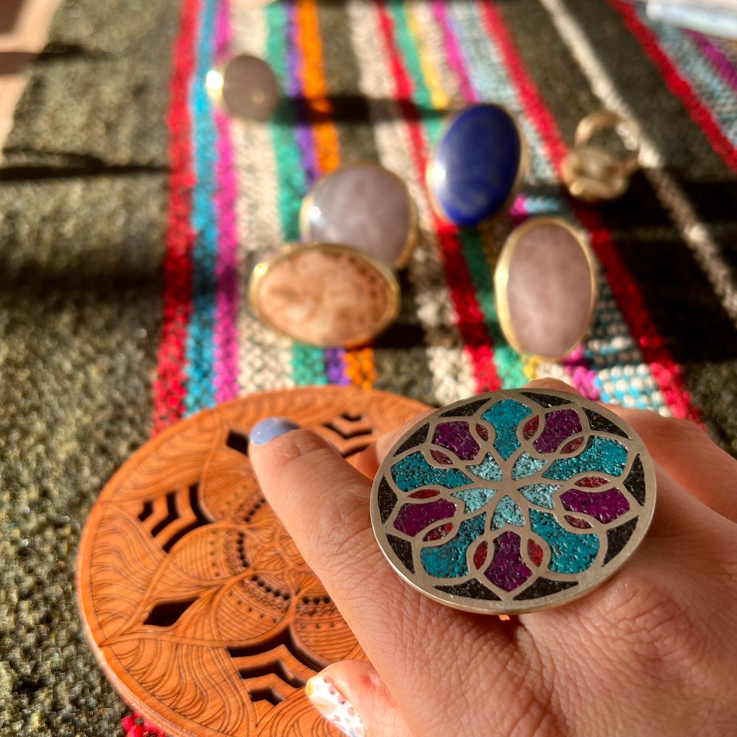 Anillo Mandala Conexión de Piedra y Bronce