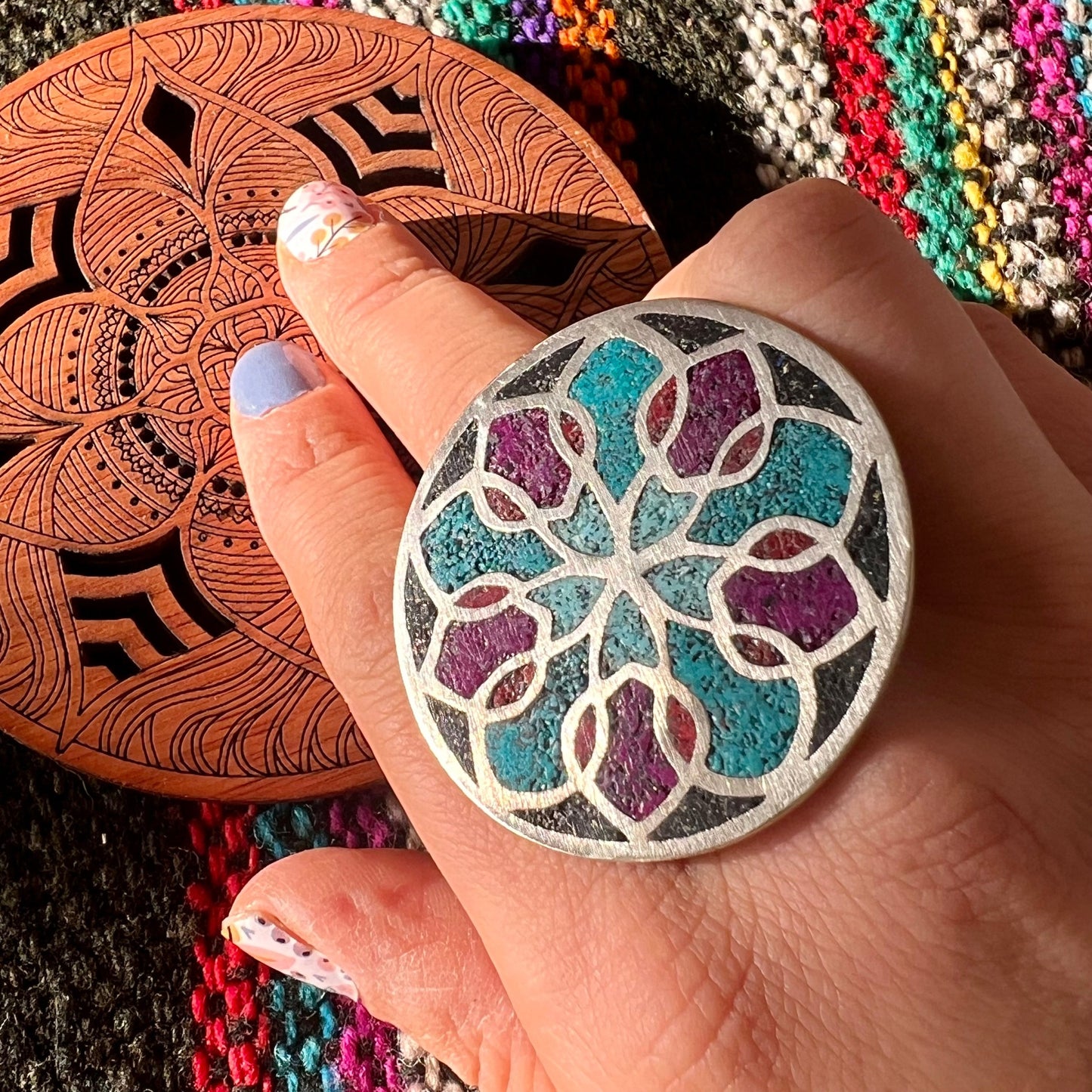 Anillo Mandala Conexión de Piedra y Bronce
