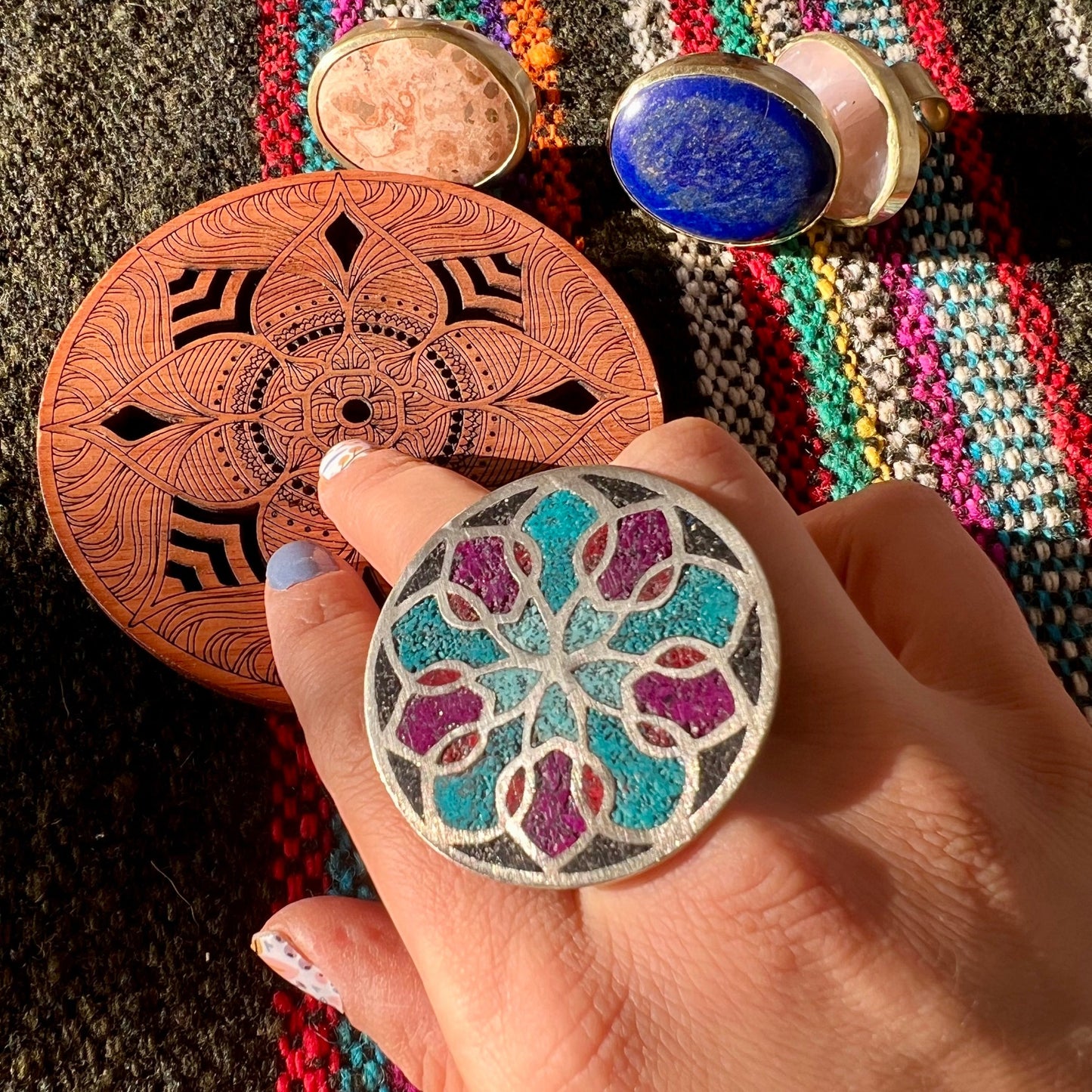 Anillo Mandala Conexión de Piedra y Bronce
