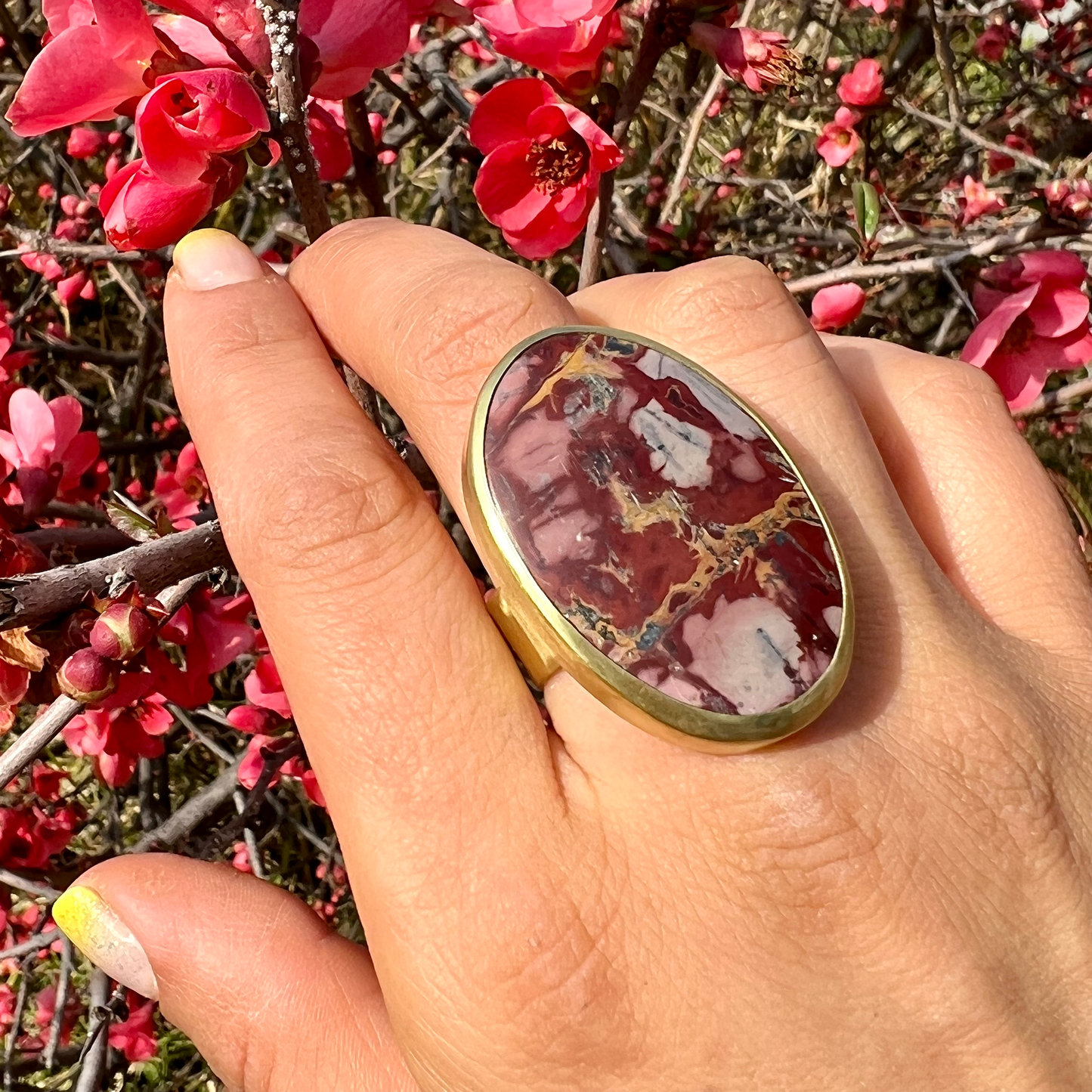 Anillo Jaspe Leopardita y Bronce