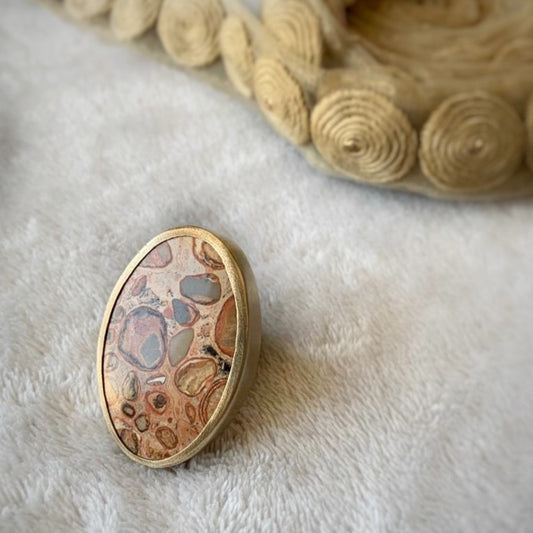 Anillo Jaspe Leopardita y Bronce